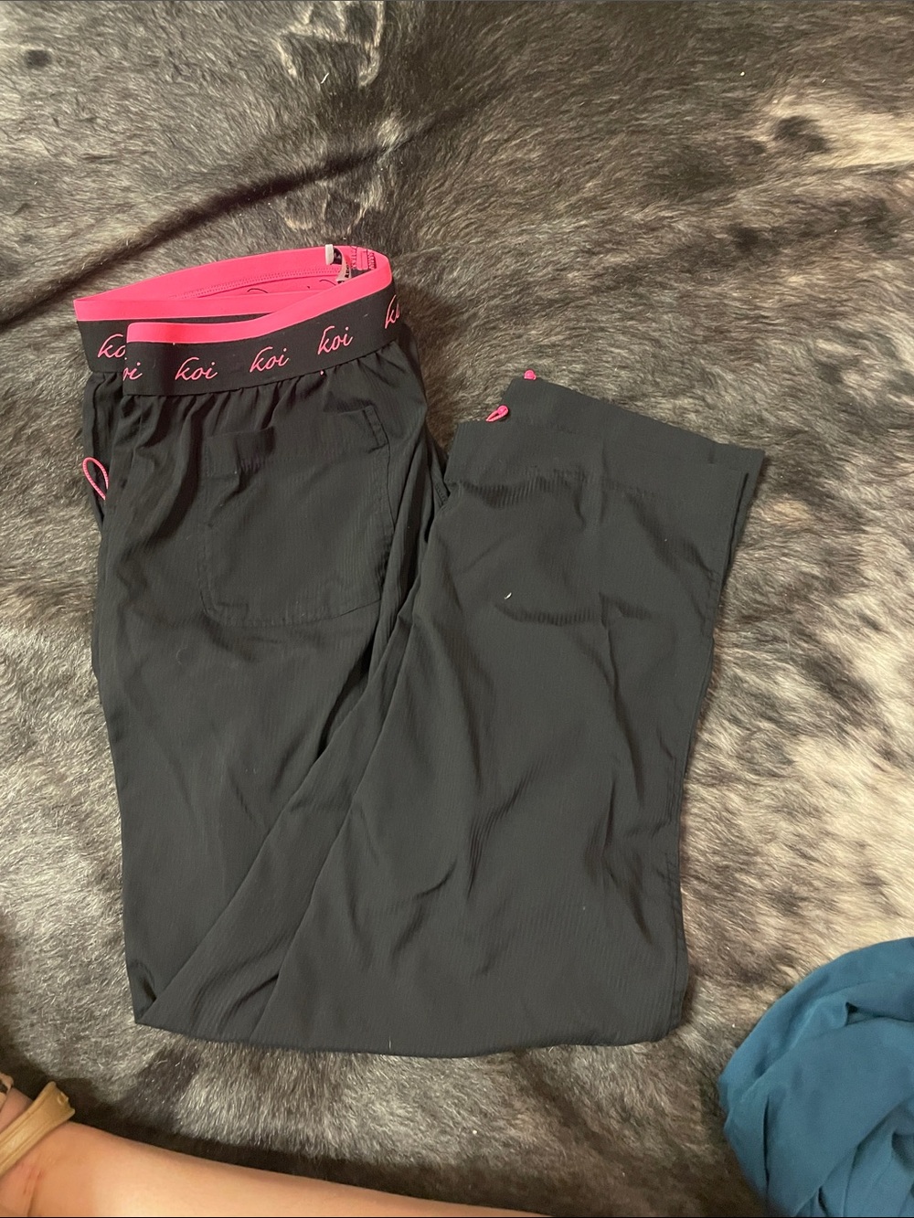 koi Black Scrub Joggers with Pink Elastic Waistband